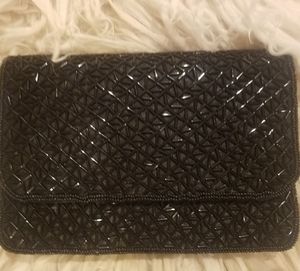 Elegant Black Beaded clutch wth a MIRROR, stup.